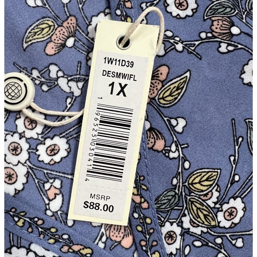 Max Studio Women Plus Size 1X Top Blouse floral Short Sleeve Blue Button NWT - Picture 4 of 8